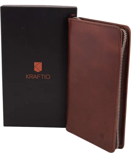 Vista 8 de KRAFTIQ SIMON- Cartera de viaje de cuero genuino marrón curtido vegetal seguro RFID Marrón Vintage