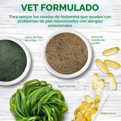 Vista 3 de Vet del mejor Alivio de la alergia de temporada perro Suplementos, 60 tabletas masticables, EE. UU. Made Seasonal Allergy Relief Tablets, Helps