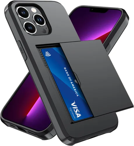 Vista 17 de Qinmay Funda compatible con iPhone 13 con tarjetero, doble capa a prueba de golpes, funda protectora resistente con ranura oculta delgada