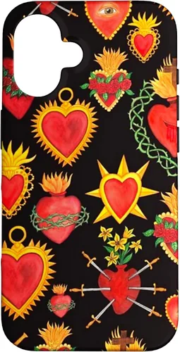 Vista 31 de iPhone 14 Pro Max Hearts Mexican Days of the Dead Latina Milagros Folk Art Fun Case