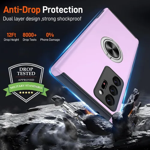 Vista 182 de Gritup - Funda para Galaxy A05S con protector de pantalla HD×2, funda protectora para teléfono a prueba de golpes con soporte magnético de anillo