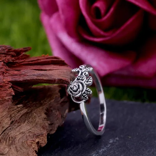 Vista 5 de JESMING Anillo para mujer con diseño de rosa delicada, plata de ley 925