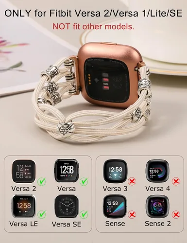 Vista 5 de TOYOUTHS Pulsera de cuentas compatible con Fitbit Versa/Fitbit Versa Lite para mujer, correa trenzada de nailon elástico suave y bohemio, con dijes