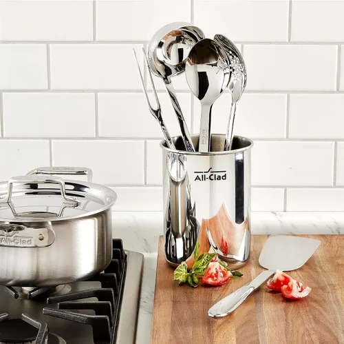 Vista 5 de All-Clad Juego de utensilios de cocina especializados de acero inoxidable, herramientas de cocina para voltear, plateado (paquete de 4)