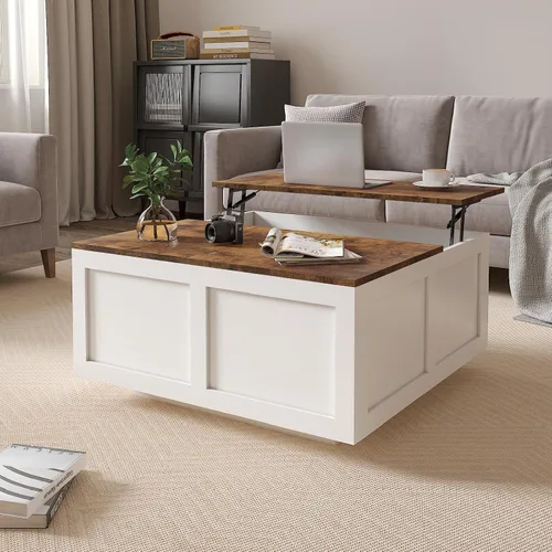 Vista 11 de HedoAjim Mesa de centro elevable con almacenamiento, mesa de centro cuadrada negra de 31.5 pulgadas con gran almacenamiento oculto, mesa central