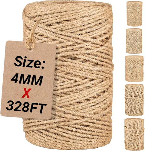 Vista 7 de Cuerda de yute natural de 0.039 in x 1312 pies, cuerda de yute a granel para manualidades, jardinería, envoltura de regalos, cordón decorativo