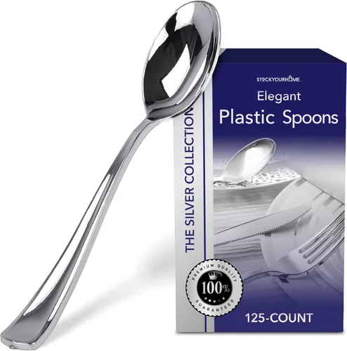 Vista 6 de Stock Your Home 125 cuchillos desechables de plástico resistente, cubiertos de plástico elegantes que parecen cubiertos reales, utensilios perfectos