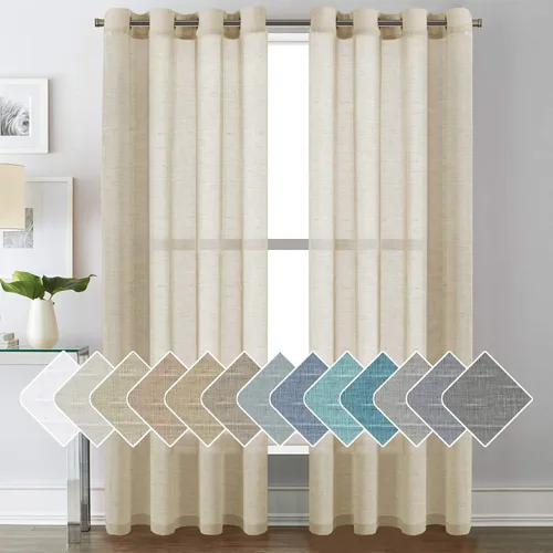 Vista 107 de H.VERSAILTEX Cortinas de lino de mezcla natural para sala de estar/cortinas de lino semitransparentes reductoras de luz de 54 pulgadas de largo