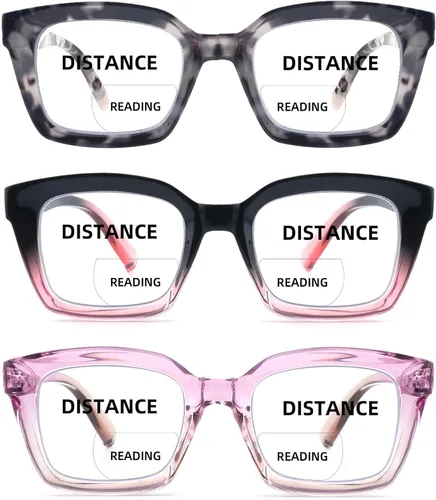 Vista 10 de HIYANJN 3 Pack Progressive Multifocal Reading Glasses for Women Men Square style Blue Light Blocking Spring Hinger Readers