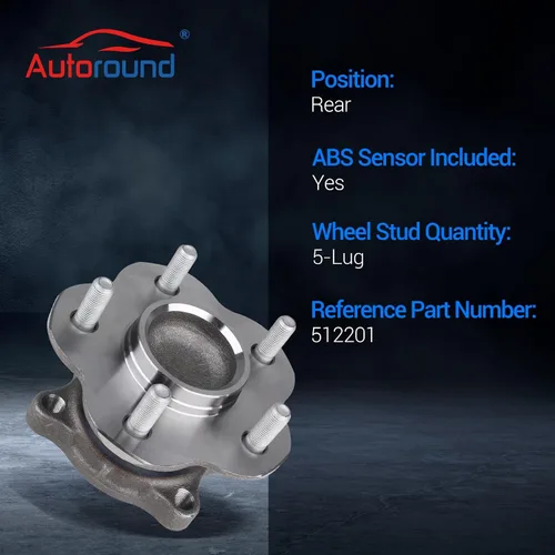 Vista 4 de Autoround 512201 Conjunto de cubo y rodamiento de rueda trasera compatible con Nissan Altima 2002-2006/Maxima/2004-2008 Quest 5 Lug W/ABS 2004-2008