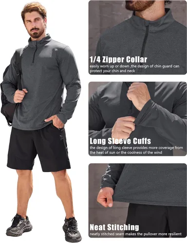 Vista 76 de MAGCOMSEN Sudadera de golf de manga larga con forro polar para hombre, con cremallera de 1/4, térmica, para correr