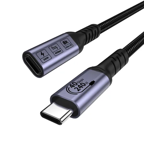 Vista 7 de Cable de extensión USB C de 1.5 pies (2 paquetes/240 W/40 Gbps/8K), cable extensor corto USB 4.0, transferencia de datos de alta velocidad de 40