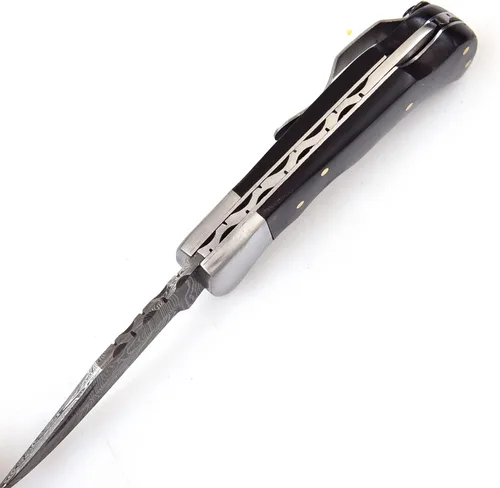 Vista 3 de Cuchillo de acero damascus 606H - Cuchillo plegable de bolsillo con clip - Cuchillo personalizado hecho a mano - Cuchillo de bolsillo damascus