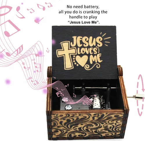 Vista 2 de Caja de música de madera, cajas de música Jesús Love Me, regalo para cristianos, amigos, idea de regalo para cumpleaños, graduación, Navidad, Año