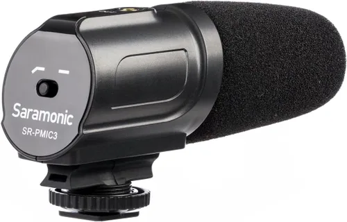 Vista 5 de Saramonic Micrófono de grabación envolvente SR-PMIC3 con montaje de choque integrado, filtro de corte bajo y funcionamiento sin batería para cámaras