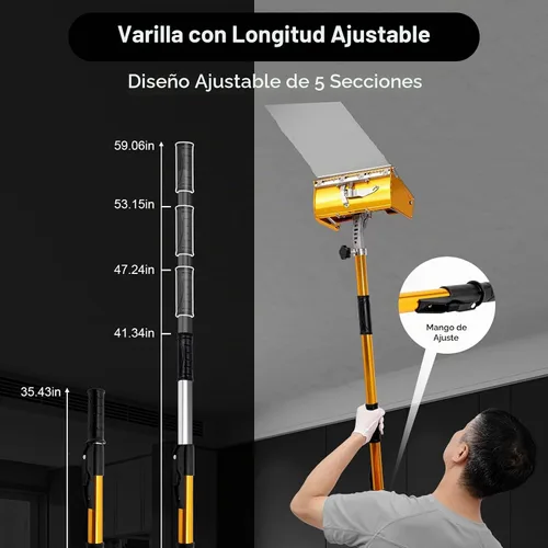 Vista 3 de Caja de acabado plano profesional para paneles de yeso de 10 pulgadas con mango extensible de 41 a 66 pulgadas, caja de barro de acabado de aluminio
