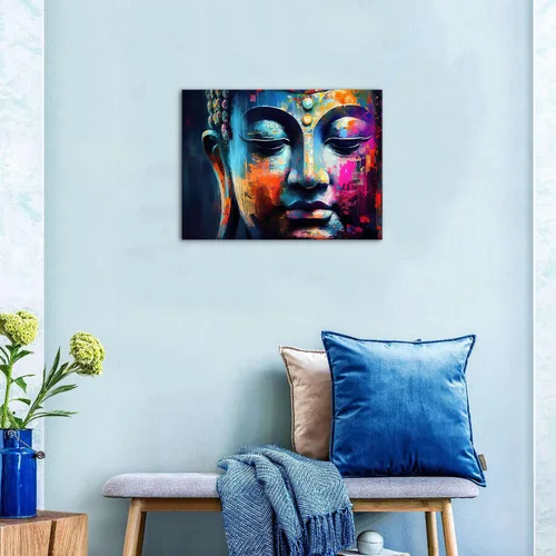 Vista 5 de Arte de pared abstracto de Buda para sala de estar, textura de mármol colorida, lienzo de Buda, decoración Zen de pared en rosa y azul, obras