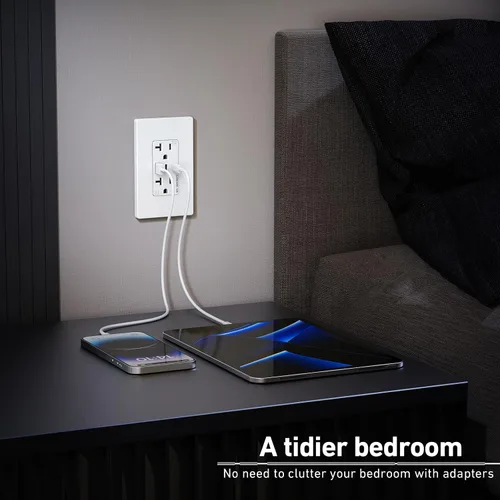 Vista 7 de WEBANG Toma de corriente USB, 6.0 amperios 3 puertos USB cargador de pared, receptáculo dúplex de 20 A resistente a manipulaciones con 2 puertos USB