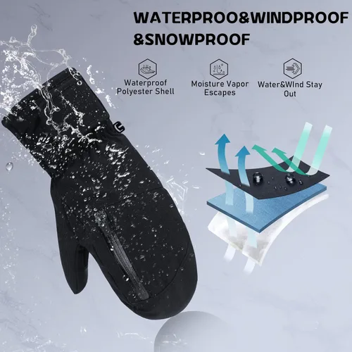 Vista 2 de Guantes de esquí para mujeres y hombres, guantes de nieve impermeables para invierno, guantes de esquí para pantalla táctil, para clima frío