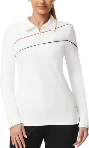 Vista 4 de JACK SMITH Polo de golf para mujer, ajuste seco, UPF 50+, manga larga, con cremallera, ajuste delgado, atlético, con soporte para camiseta