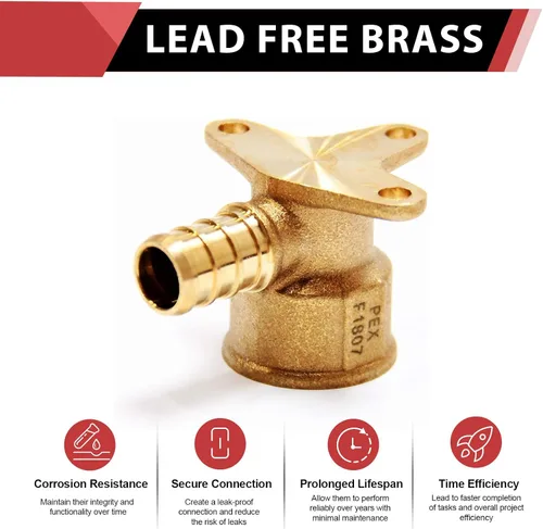 Vista 4 de Paquete de 2 codos de oreja NPT hembra EFIELD Pex de 1/2 pulgada x 1/2 pulgadas, accesorio de latón para transición de Pex a roscado (PEX1807154)