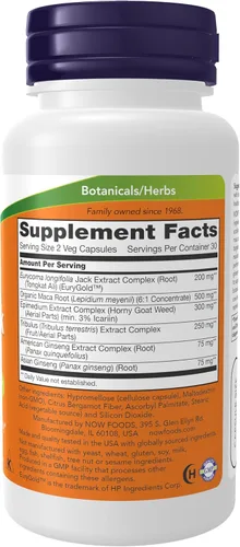 Vista 2 de NOW Suplementos TestoJack™ 200 con Tongkat Ali, Tribulus, Maca y Horny Goat Weed, 60 cápsulas vegetales