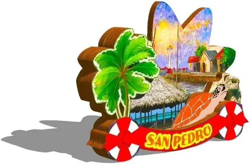 Vista 2 de Imán de Belice San Pedro para nevera de madera 3D, monumentos de viaje, coleccionables, recuerdos, decoración hecha a mano -538