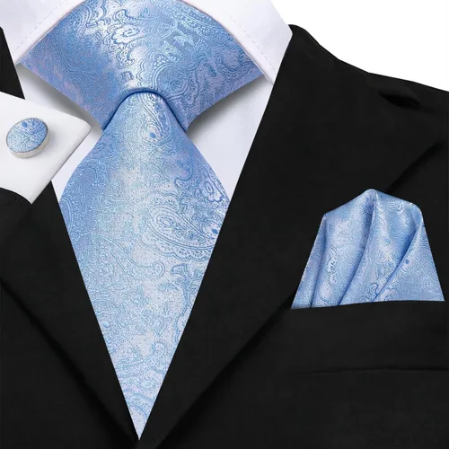 Vista 34 de Hi-Tie Corbatas de seda para hombre, diseño de cachemira a rayas, con bolsillo, gemelos cuadrados, conjunto formal de negocios