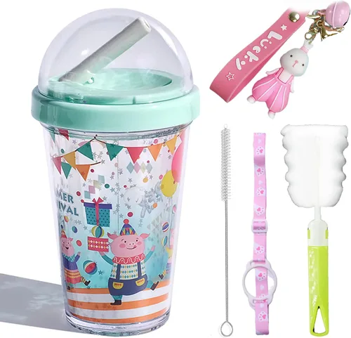 Vista 4 de FLower - Vaso de viaje con diseño floral, botella de plástico para beber, pícnic, regalo de cumpleaños (3 margaritas pequeñas, 9.5 fl oz)