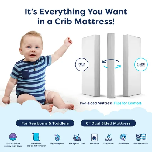 Vista 4 de Colchón de cuna Moonlight Slumber Luxury Dreamer – Colchón de doble cara para bebé y niño pequeño con espuma viscoelástica CoolGel, cubierta