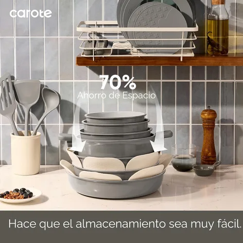 Vista 4 de CAROTE Juego de 27 piezas de utensilios de cocina de cerámica antiadherentes, juego de ollas y sartenes antiadherentes, utensilios de cocina