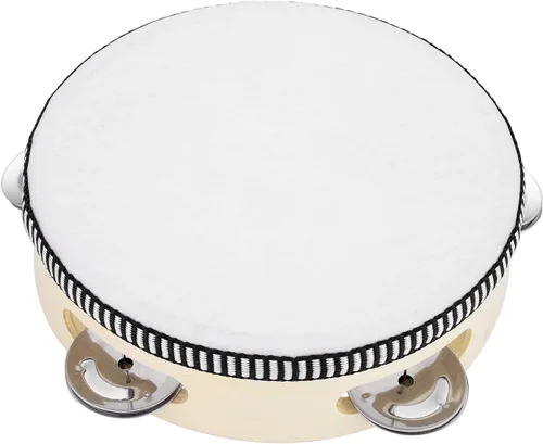 Vista 4 de Musfunny - Tambor de mano de 6 pulgadas, de abedul y metal, para percusión, juguete musical educativo, instrumento para KTV, fiesta, juegos de niños