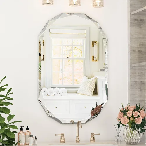 Vista 11 de Suidia Espejo de baño, espejo de pared de 20 x 20 pulgadas, espejo de baño sin marco con borde biselado para dormitorio, sala de estar, entrada