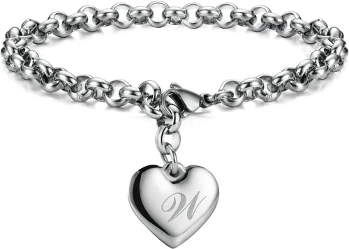 Vista 20 de Monily Regalos de cumpleaños para mujer, pulseras con dije inicial para mujer, letras del alfabeto y corazón, pulsera para mujer A: Corazón