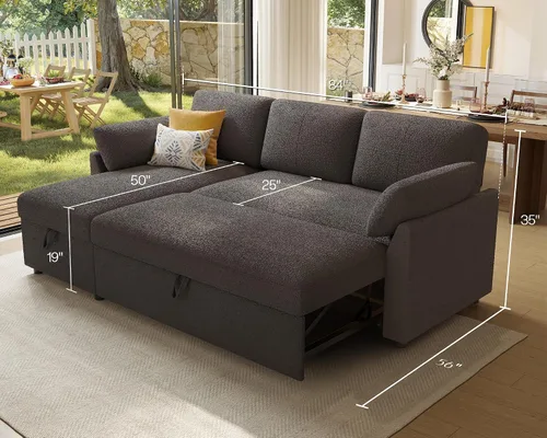 Vista 2 de AMERLIFE Sofa Bed, Sleeper Sofa with Storage Chaise, Convertible Sofa Bed with Pull Out Couch, l Shaped Couch for Living Room, Guest Room, Boucle