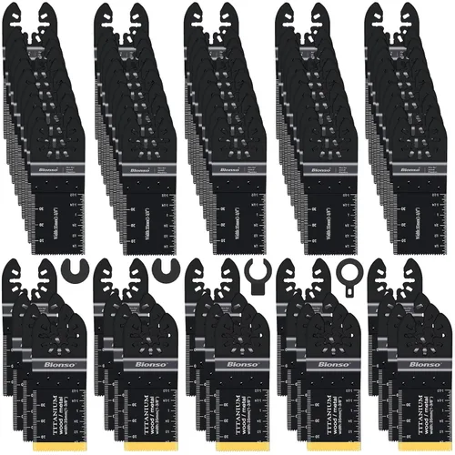 Vista 13 de Bionso Hoja de herramienta oscilante de titanio, 19 piezas, cuchillas multiherramienta universales profesionales para madera y metal, kits