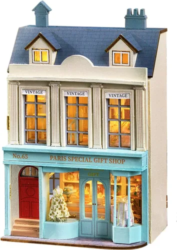 Vista 16 de MAGQOO - Kit de casa de muñecas en miniatura de bricolaje con muebles, escala 1:100, habitación creativa, mini casa de muñecas de madera, accesorios