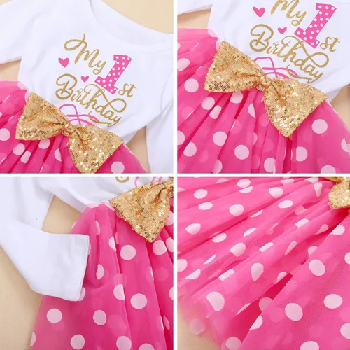 Vista 6 de ODASDO Vestidos de princesa de manga larga tutú de tul con lazo y lazo para niñas pequeñas