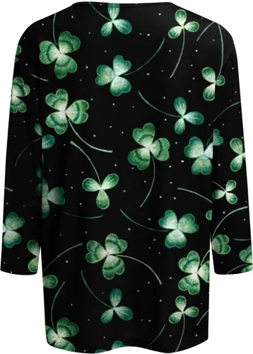 Vista 4 de Camisa del día de San Patricio, camisetas de manga 34 para mujer, camisetas irlandesas del día de San Patricio, camisetas estampadas con trébol
