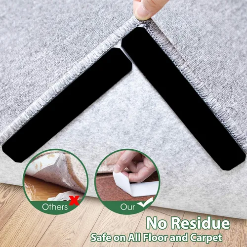 Vista 3 de Rug Stopper, 16 Pcs Double Sided Non Slip Reusable Rug Tape, Washable for Hardwood, Tile, Carpets, Mats, Wall (Black)