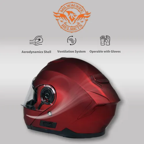 Vista 6 de Cascos Milwaukee MPH9817DOT Breeze Rojo, Casco de Moto Modular Avanzado, para Motociclista, con Visera Desmontable - Extra Pequeño