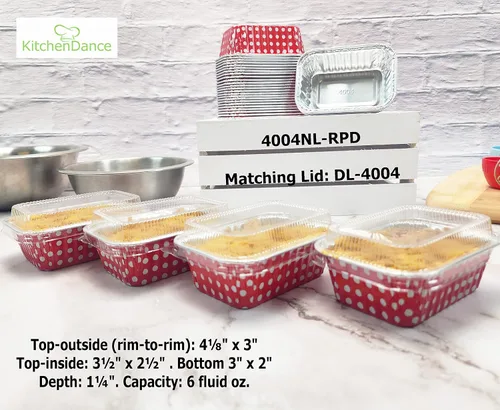 Vista 3 de KitchenDance - Mini moldes desechables de aluminio con tapas, 6 onzas, rectangulares de tamaño individual, moldes para hornear de papel de aluminio