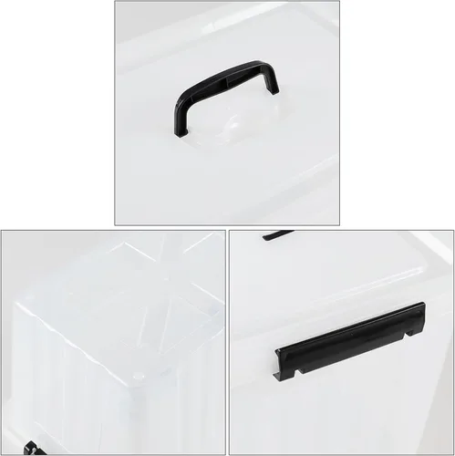 Vista 2 de Paquete de 4 cajas de plástico de 20 L, contenedores de almacenamiento transparentes con tapas/asas