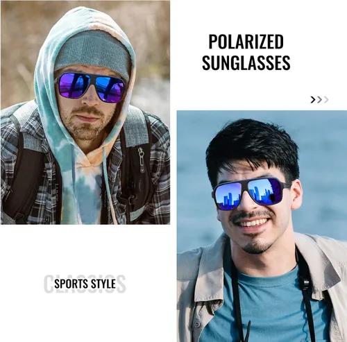 Vista 2 de MEETSUN Gafas de sol polarizadas para hombres y mujeres, protección UV400, aviador, clásica, conducción, Lente de espejo azul marco negro