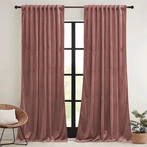 Vista 33 de RYB HOME Cortinas elegantes de terciopelo verde de 63 pulgadas de largo, bloqueo de luz, aislamiento térmico, elegantes cortinas de terciopelo