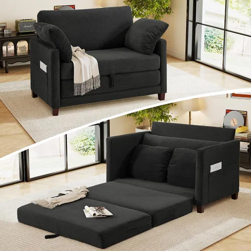 Vista 9 de Sofá cama loveseat de 51 pulgadas, sofá cama convertible de chenilla para espacios pequeños, sofá cama plegable con asiento profundo, 2 almohadas