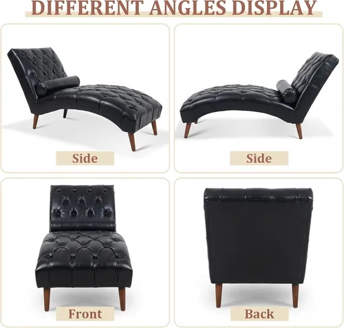 Vista 9 de Tumbona de piel sintética para interiores con almohada, moderna tumbona, sillas ergonómicas tapizadas de poliuretano sin brazos con botones