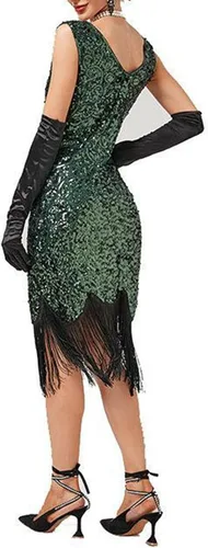 Vista 4 de Vestido de fiesta de Año Nuevo, vestido sexy de moda de color sólido con lentejuelas y flecos, vestidos de Nochevieja para mujer 2023
