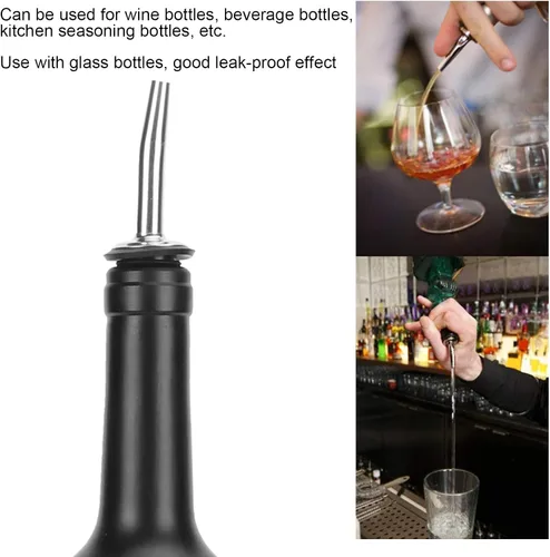 Vista 4 de Vertedores de acero inoxidable, juego de vertedor de vino con tapas largas y cepillo, vertedores clásicos de botellas con boquilla cónica con tapas