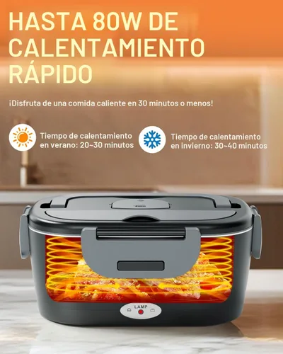 Vista 5 de Geveniss Lonchera Eléctrica para Almuerzo para Hombres, Mujeres y Adultos - Calentamiento Rápido de 80W - Lonchera Calentada con Contenedores Duales